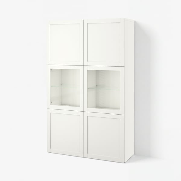 BESTÅ 베스토 수납콤비네이션+유리도어, 화이트 한비켄/신드비크 화이트투명유리, 120x42x193 cm