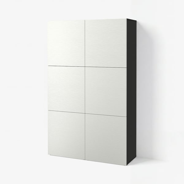 BESTÅ 베스토 수납콤비네이션+도어, 블랙브라운/락스비켄 화이트, 120x42x193 cm