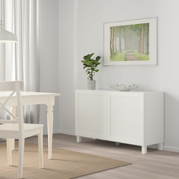BESTÅ 베스토 수납콤비네이션+도어, 화이트/한비켄스/투바르프 화이트, 120x42x74 cm