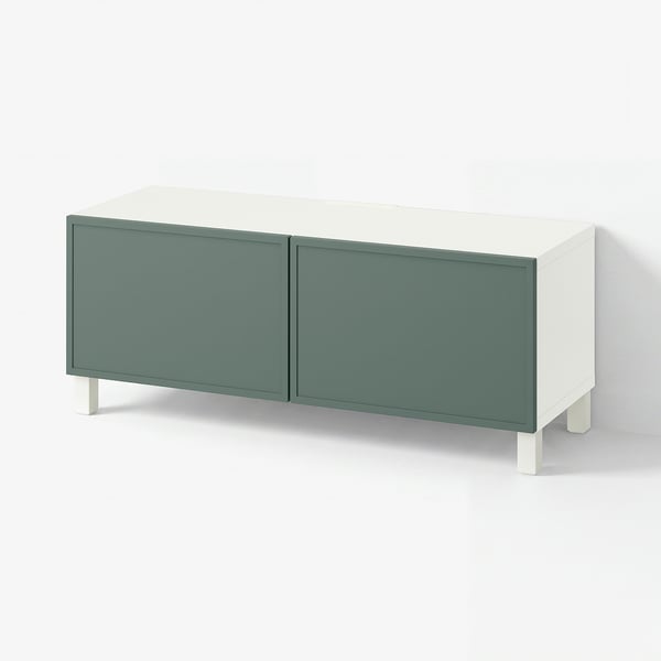 BESTÅ 베스토 TV장식장+도어, 화이트/크루크마카레 다크그레이-그린, 120x42x48 cm