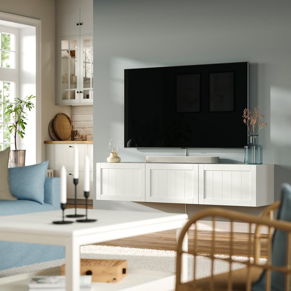 BESTÅ 베스토 TV장식장+도어, 화이트/피프마카레 화이트, 180x42x38 cm