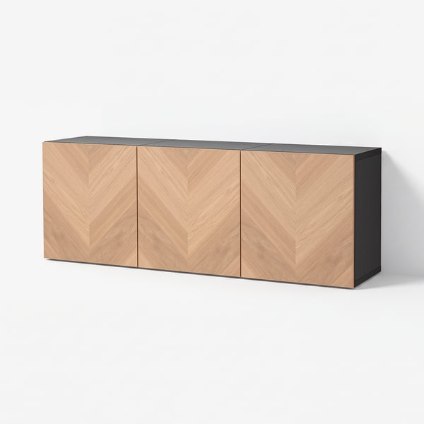 BESTÅ 베스토 벽수납콤비네이션, 블랙브라운 헤데비켄/참나무무늬목, 180x42x64 cm