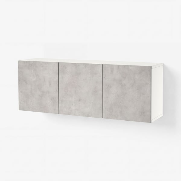 BESTÅ 베스토 벽수납콤비네이션, 화이트 칼비켄/라이트그레이 콘크리트 효과, 180x42x64 cm