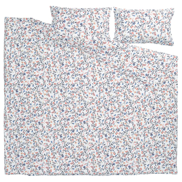 BRUDKRUSBÄR 브루드크루스베르 이불커버+베개커버2, 화이트 멀티컬러/플로럴 패턴, 240x220/50x80 cm