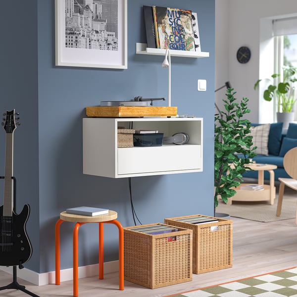 EKET 에케트 벽장착 멀티미디어 선반+레일, 화이트, 70x35x35 cm
