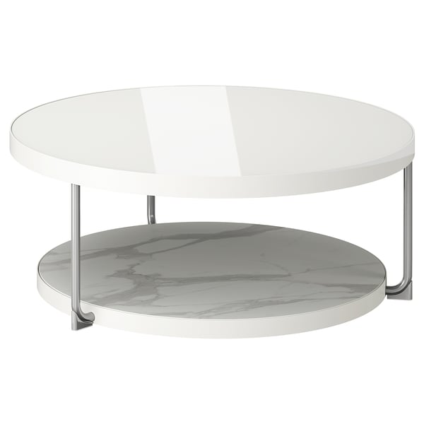 FRÖTORP 프뢰토르프 커피테이블, 화이트 크롬도금/화이트 유리, 88 cm