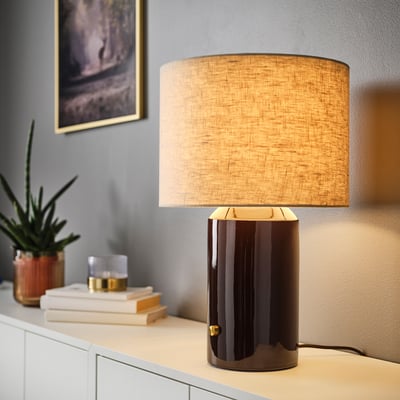 HALGATT 할가트 탁상스탠드, 밝기조절 베이지/브라운 세라믹, 49 cm