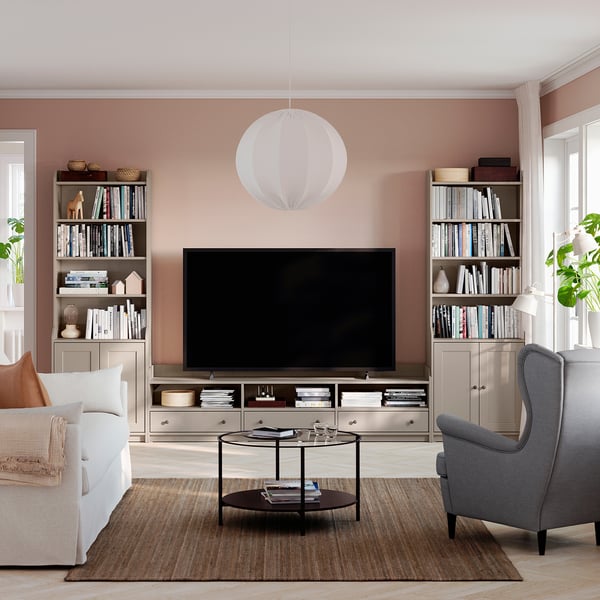 HAUGA 하우가 TV/수납콤비네이션, 베이지, 346x46x199 cm