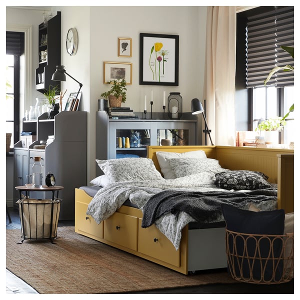 HEMNES 헴네스 데이베드프레임+서랍3, 옐로, 80x200 cm