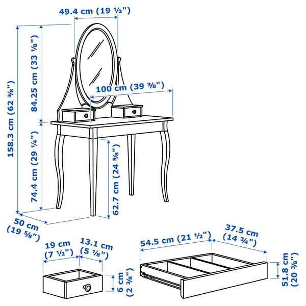 HEMNES 헴네스 화장대, 화이트, 100x50 cm