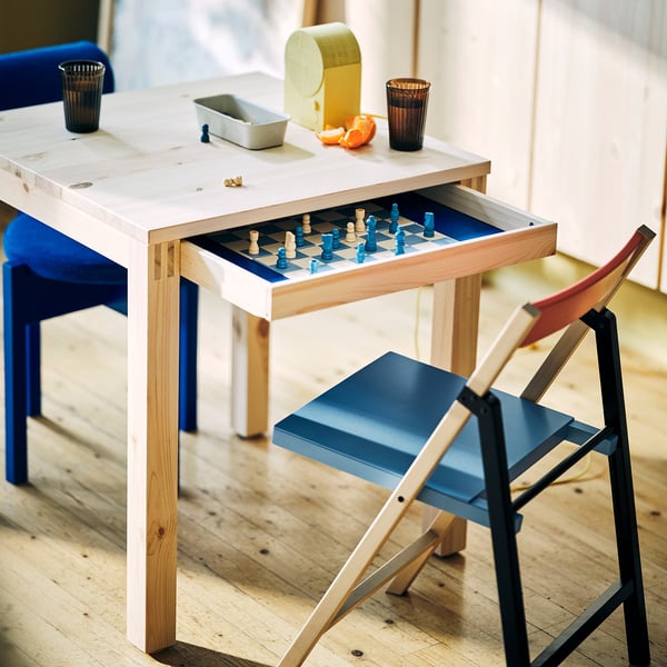 IKEA PS 2026 이케아 피에스 2026 테이블+서랍, 소나무 투명래커, 70x70 cm