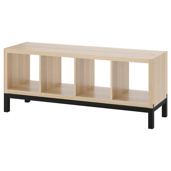 KALLAX 칼락스 선반유닛+하부프레임, 화이트스테인 참나무무늬/블랙, 147x59 cm