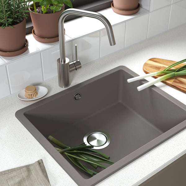 KILSVIKEN 실스비켄 삽입식싱글싱크, 그레이베이지 석영 복합물, 56x46 cm
