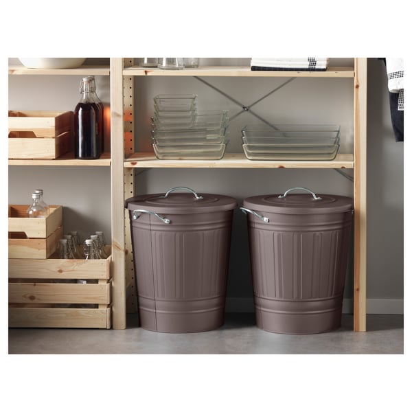 KNODD 크노드 휴지통+뚜껑, 그레이, 40 l