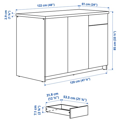 KNOXHULT 크녹스훌트 하부수납장+도어/서랍, 화이트, 120 cm