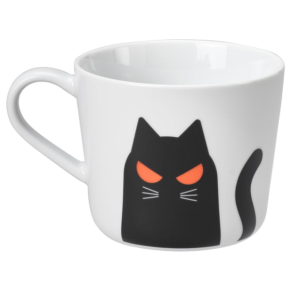 KUSTFYR 쿠스트퓌르 머그컵, 고양이 패턴 화이트/블랙, 36 cl