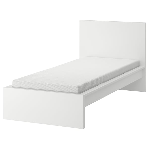 MALM 말름 침대프레임+매트리스, 화이트/오뷔그다 푹신함, 120x200 cm