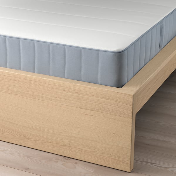 MALM 말름 침대프레임+매트리스, 화이트스테인 참나무 무늬목/베스테뢰위 매우 단단함, 90x200 cm