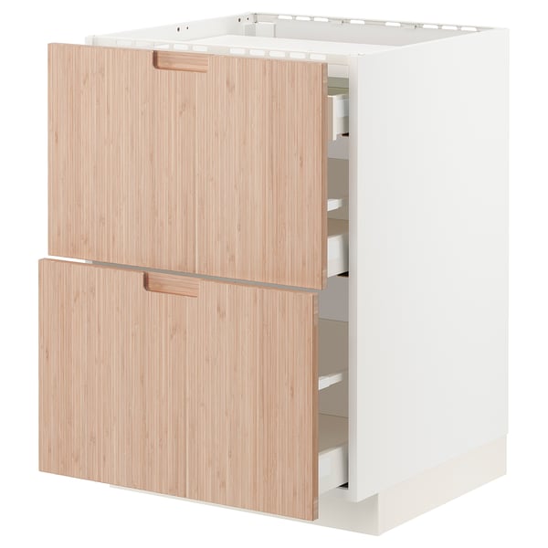 METOD 메토드 / MAXIMERA 막시메라 레인지하부장+앞판2/서랍3, 화이트/프뢰예레드 라이트 대나무, 60x60x80 cm