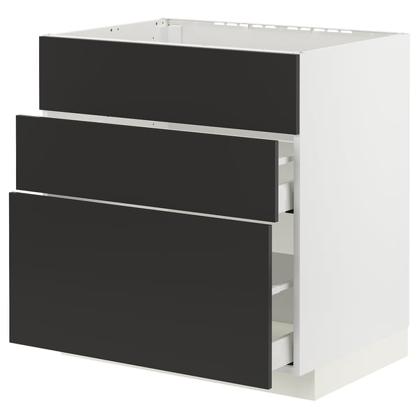 METOD 메토드 / MAXIMERA 막시메라 싱크대하부장+앞판3/서랍2, 화이트/니케보 매트 앤트러싸이트, 80x60x80 cm