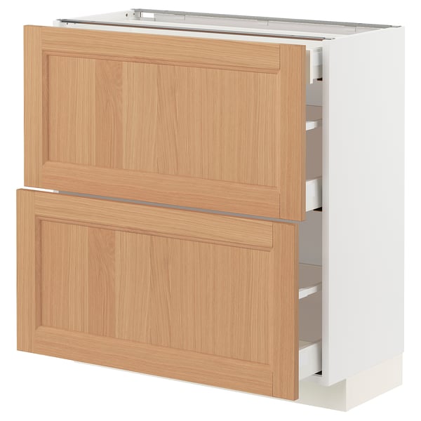 METOD 메토드 / MAXIMERA 막시메라 하부장+앞판2/서랍3, 화이트/베드함 참나무, 80x37x80 cm
