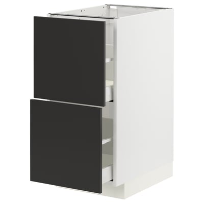 METOD 메토드 / MAXIMERA 막시메라 하부장+앞판2/서랍H2, 화이트/니케보 매트 앤트러싸이트, 40x60x80 cm