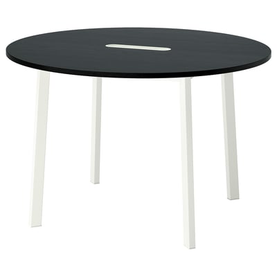MITTZON 밋손 회의테이블, 원형 블랙스테인 물푸레무늬목/화이트, 120x75 cm