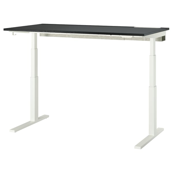MITTZON 밋손 높이조절책상, 전기 블랙스테인 물푸레무늬목/블랙 화이트, 160x80 cm