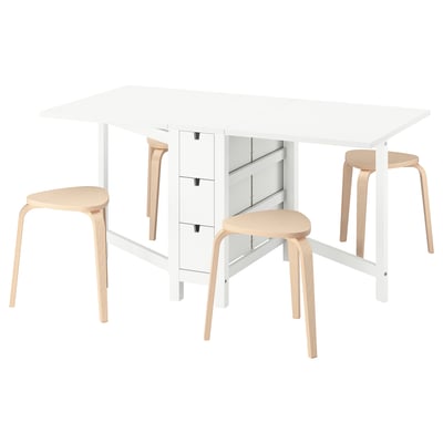 NORDEN 노르덴 / KYRRE 쉬레 테이블+스툴4, 화이트/자작나무, 26/89/152 cm