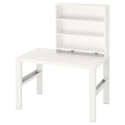 PÅHL 폴 책상+선반유닛, 높이 조절 가능 화이트, 96x58 cm