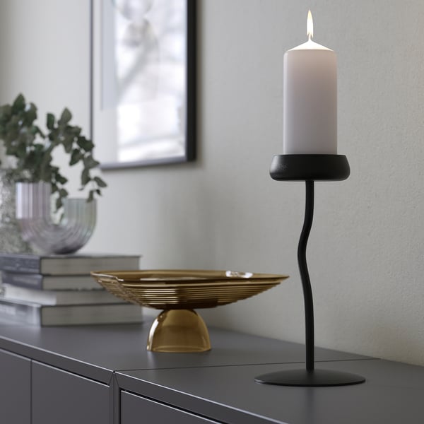 SILVERPÄRON 실베르페론 기둥모양 양초홀더, 블랙, 24 cm