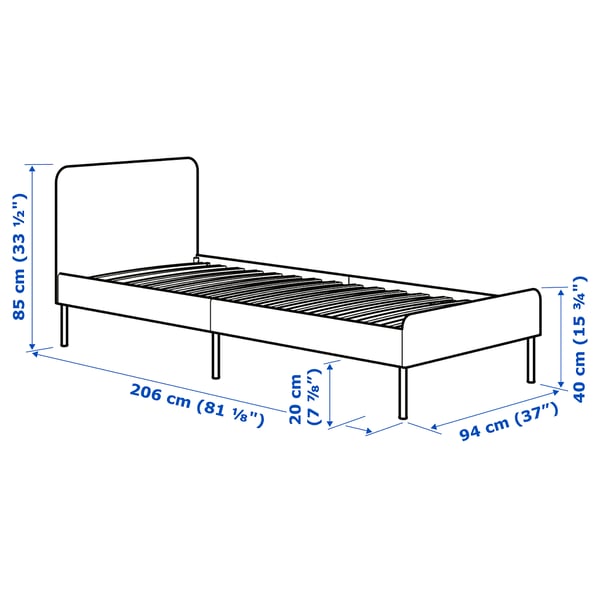 SLATTUM 슬라툼 쿠션형 침대프레임, 비슬레 다크그레이, 90x200 cm