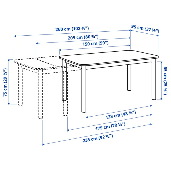 STRANDTORP 스트란드토르프 / GRÖNSTA 그뢴스타 테이블+의자4, 브라운/화이트, 150/205/260 cm