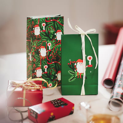 VINTERFINT 빈테르핀트 종이가방, 믹스패턴 그린, 12x24 cm