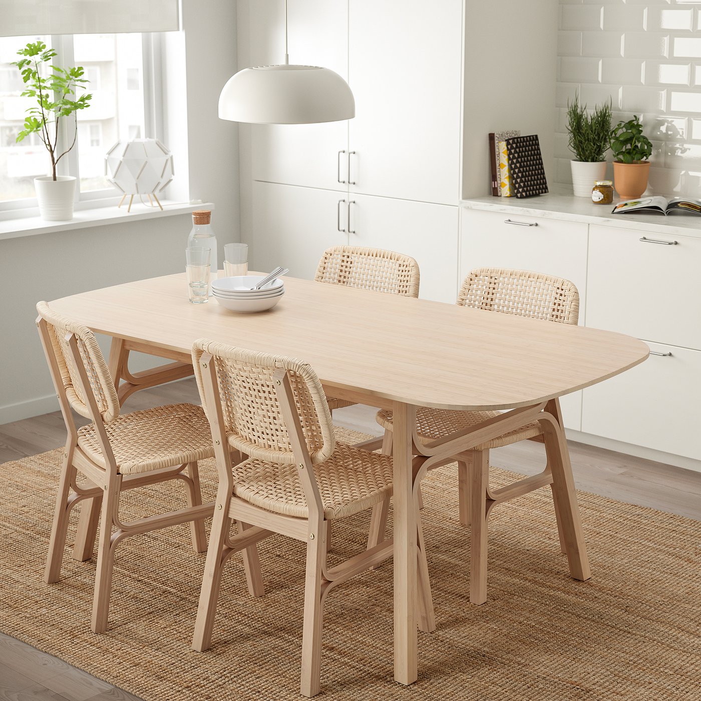 VOXLÖV 복슬뢰브 / VOXLÖV 복슬뢰브 테이블+의자4, 대나무/대나무, 180x90 cm