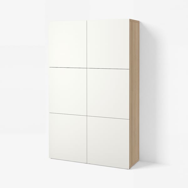 BESTÅ تشكيلة تخزين مع أبواب, مظهر السنديان مصبوغ أبيض/Lappviken أبيض, 120x42x193 سم