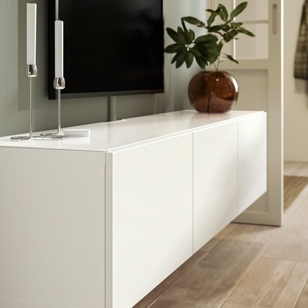 BESTÅ لوحة علوية لتلفزيون, زجاج/أبيض, 180x40 سم