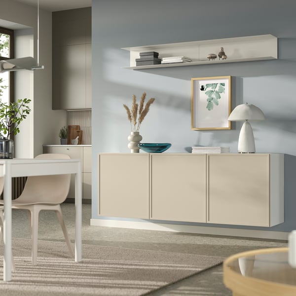 BESTÅ تشكيلة خزانة حائطية, أبيض/Krukmakare بيج, 180x42x64 سم