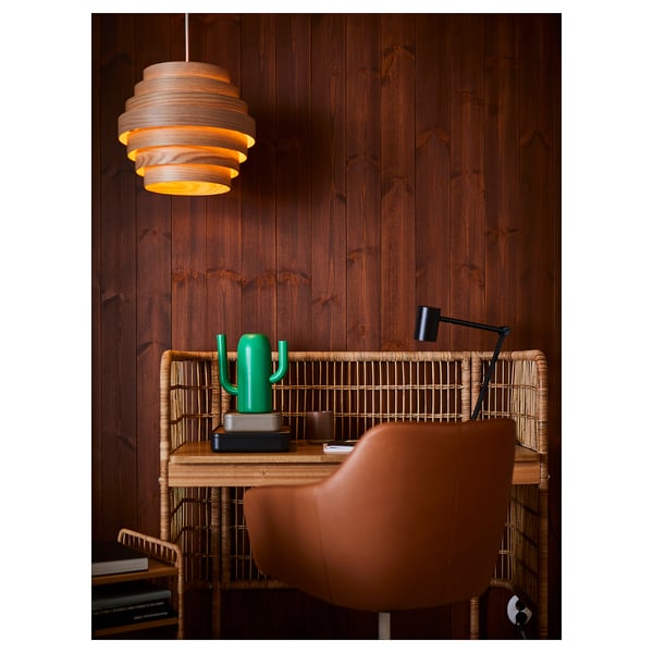 DYKARKLOCKA غطاء مصباح معلق, قشرة سنديان مصبوغ أبيض, 40 سم