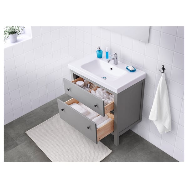 HEMNES خزانة حوض بدرجين, رمادي, 80x47x83 سم