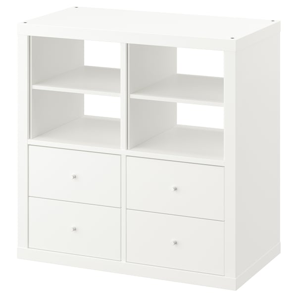 KALLAX وحدة رفوف, مع 4 أدراج/مع رفين داخليين أبيض, 77x77 سم