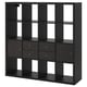 KALLAX وحدة أرفف مع 4 تركيبات داخلية, أسود-بني, ‎147x147 سم‏