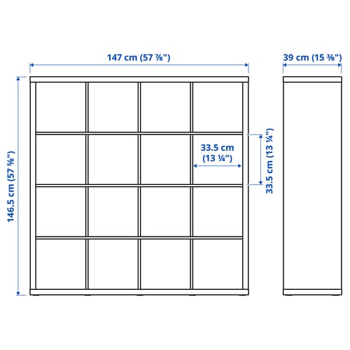 KALLAX وحدة أرفف مع 4 تركيبات داخلية, أبيض/مظهر السنديان مصبوغ أبيض, 147x147 سم