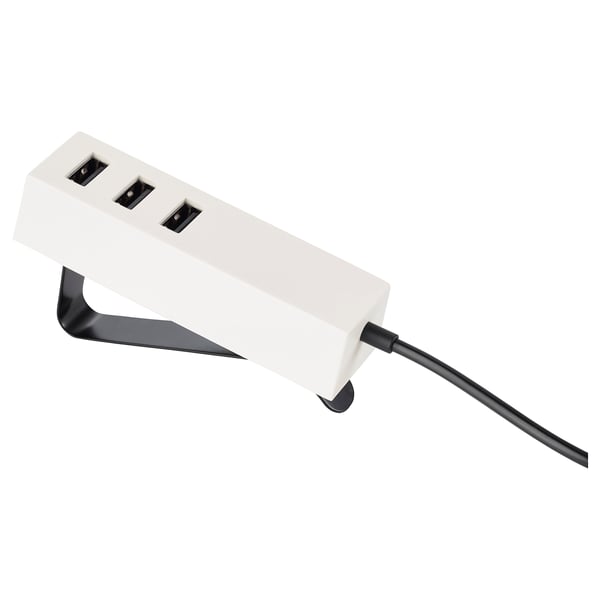 LÖRBY شاحن USB بملقط, أبيض