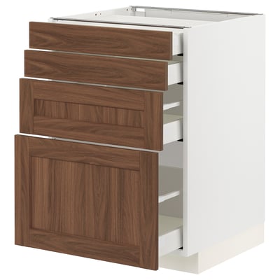 METOD / MAXIMERA خزانة قاعدة 4 واجهات/4 أدراج, أبيض Enköping/بني شكل خشب الجوز, 60x60 سم