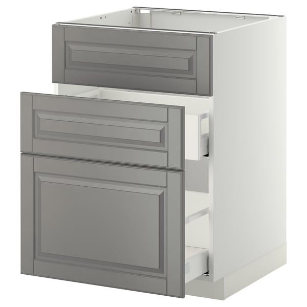 METOD / MAXIMERA خزانة قاعدة لحوض+3 واجهات/2أدراج, أبيض/Bodbyn رمادي, 60x60 سم