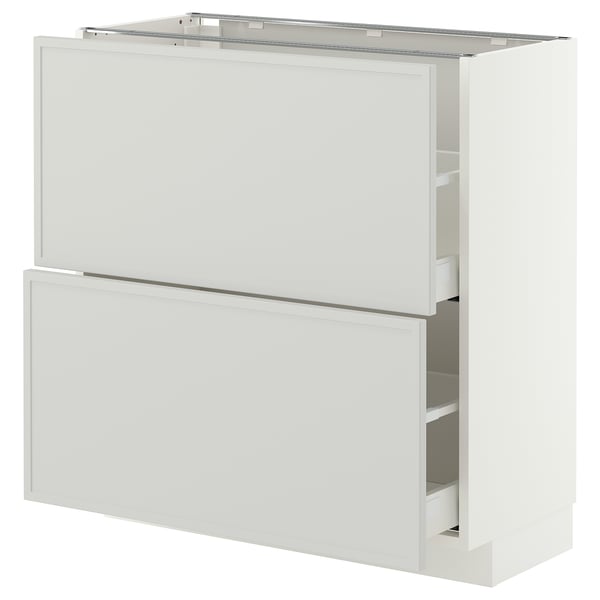 METOD / MAXIMERA خزانة قاعدة مع درجين, أبيض/Aspudden رمادي فاتح, 80x37 سم
