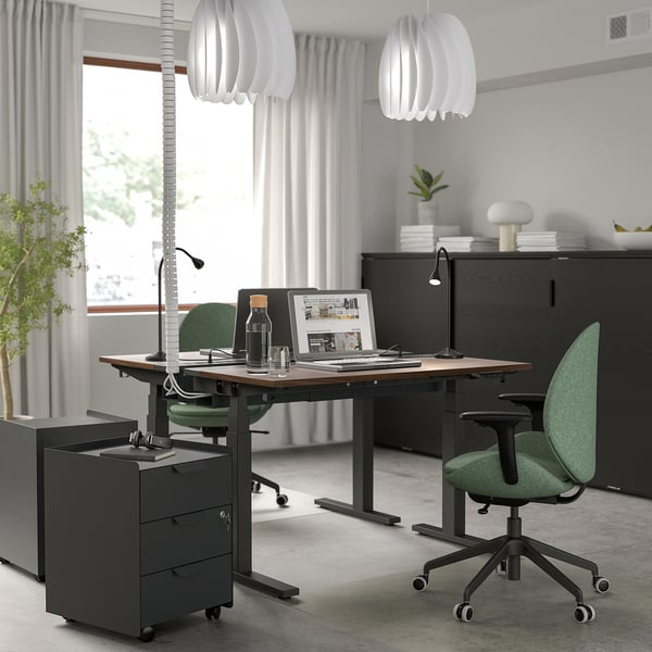 MITTZON مكتب متغيّر الارتفاع, كهربائي قشرة خشب الجوز/أسود, 120x60 سم