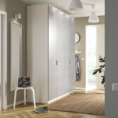 PAX / MISTUDDEN تشكيلة دولاب ملابس., أبيض/رمادي نقش, ‎200x60x236 سم‏