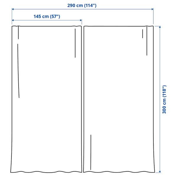 RITVA زوج ستائر مع مرابط, رمادي-أزرق/مع شريط ستارة, 145x300 سم